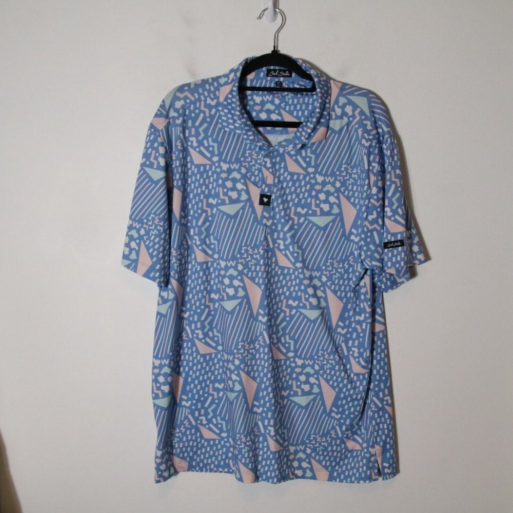 Bad Birdie Mens Parachutte Polo Size 2XL Patterned Stretch Golf Short Sleeve